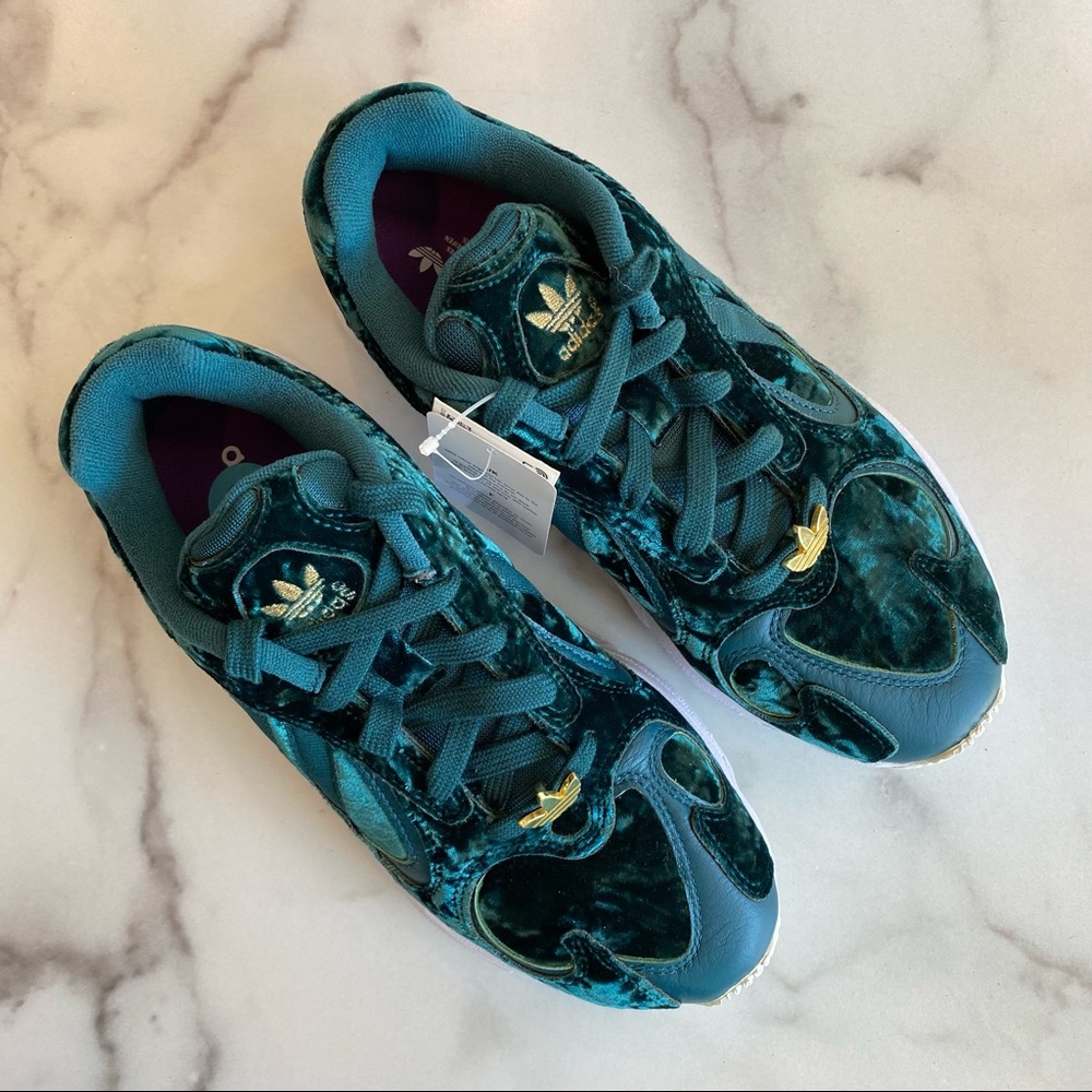 ADIDAS Originals Yung-1 Teal & Gold Velvet Velor Gemstone Torsion Sneakers - Picture 4 of 10